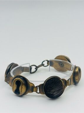 Vintage Bronze & Hair-on-Hide Link Bracelet – Unique Retro Statement Piece
